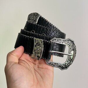 vintage style american western silver chrome snakeskin boho belt